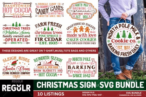 Retro Christmas Sign SVG Bundle